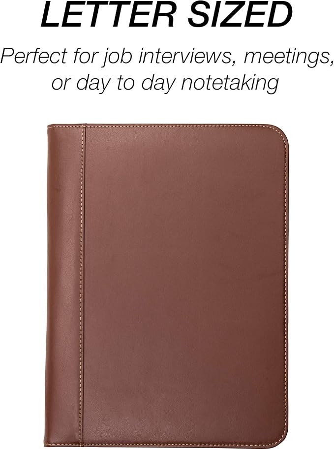 Samsill Contrast Stitch Leather Padfolio and Business Portfolio for Men and Women, Resume/Document Organizer with Writing Pad, Tan (71716)