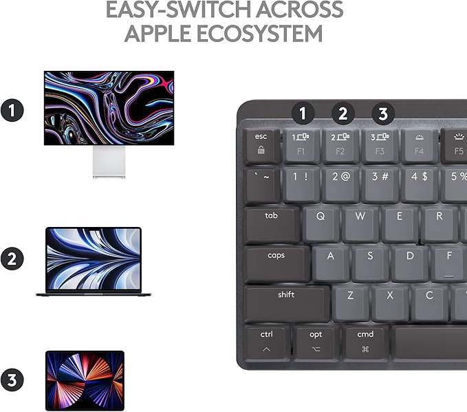 Logitech MX Mechanical Mini for Mac Wireless Illuminated Keyboard, Low-Profile Performance Switches, Tactile Quiet Keys, Backlit, Bluetooth, USB-C, Apple, iPad - Space Grey