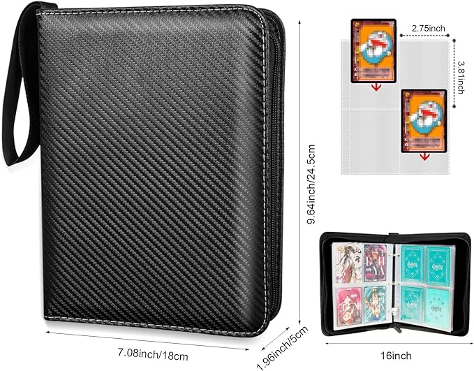 Collectible Trading Card Albums,4 Pocket Card Binder, 400 Double Sided Pocket PU Premium Zip Trading Collection Binderwith 50 Removable Sleeves, Card Folder forTCG, Sports Cards (Blue)