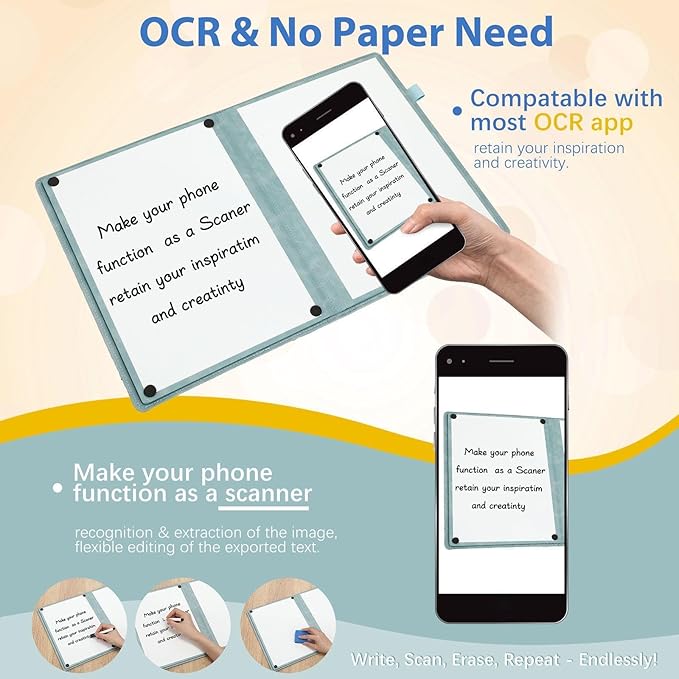 6 Sides Dry Erase Notebook Portable Whiteboards Notebook 12"x9"(a4) Small Reusable Whiteboard Notepad Foldable Anti-ghosting Surface, Travel White Board for Office Study Meeting Planning