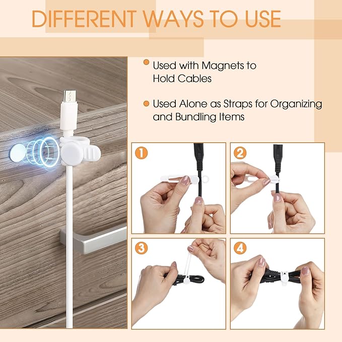 Geelin 10 Pack Magnetic Silicone Cable Ties bulk Reusable Cable Organizer Straps for Cord Management Magnetic Wire Ties for USB Cables Headphones Charger Cords Curtain Towel Straps(White)