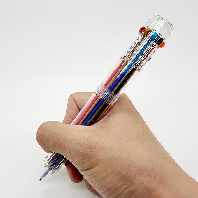 HeTaoCat Multicolor Pens 3 Pack 0.5mm 10-in-1 Retractable Ballpoint Pens - 10 Colors Transparent Barrel Ballpoint Pen for Office Supplies (Transparent)