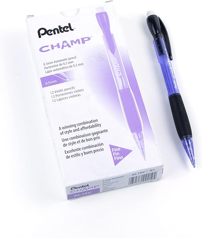 Pentel Champ Mechanical Pencil, (0.5mm), Tinted Violet Barrel, Box of 12 (AL15V)
