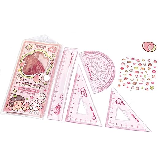 4 Pieces Pink Flexible Rulers Set 15cm Soft PVC Bendable Rulers Shatterproof Straight Ruler Triangle Ruler Straight Edge Protractor Math Geometry Tool Office School Supplies (Pink)