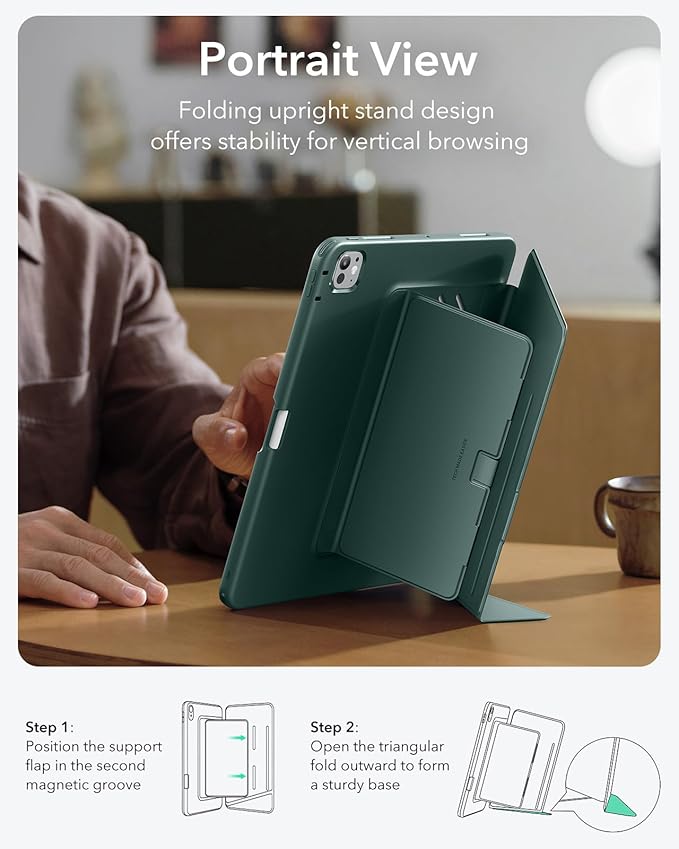 ESR for iPad Pro 13 Inch Case (M5/M4) 2025/2024, Vertical Stand Cover, Multi Stand Angles, Ultra-Stable Case with Pencil Holder, Flip Series, Green