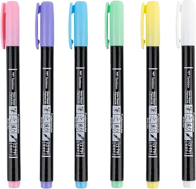 Tombow 56448 Fudenosuke Brush Pens, Pastel, 6-Pack