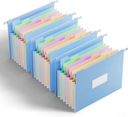 ANSOOK Wheat Straw Letter Size Hanging File Folders,Expandable 1.2" Accordion Pockets File Organizer,3 Pack Filing Cabinet Folders,Large Capacity File Folder with Tabs,Blue Hanging File for Frame Box