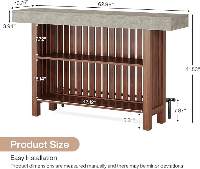 Tribesigns 63-Inch Large Bar Table, 2-Tier Home Bar Unit Mini Height Pub Table with Footrest, Modern Kitchen Island Coffee Bar Cabinet for Dining Room, Bistro, Living Room | 2-Tier, Height Pub Table, with Footrest, Modern, for Home Kitchen