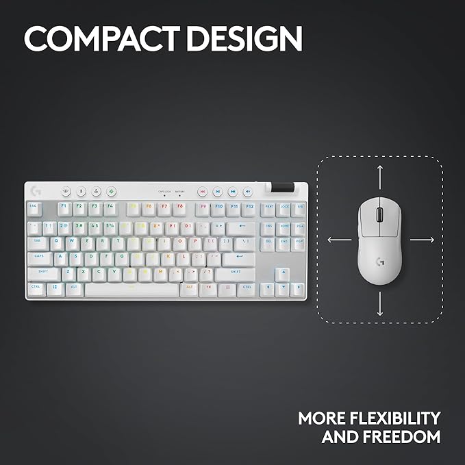 Logitech G PRO X TKL Lightspeed Wireless Gaming Keyboard, Ultra-Portable Tenkeyless Design, LIGHTSYNC RGB, PBT keycaps, Tactile Switches (GX Brown) - White