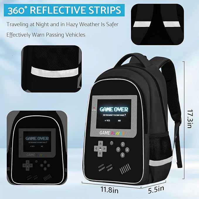 School Backpack For Boys - Gamer Boys Backpack For Kids Children Teens Elementary Middle School - Ages 6-18，17″