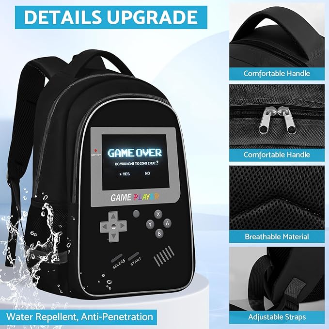 School Backpack For Boys - Gamer Boys Backpack For Kids Children Teens Elementary Middle School - Ages 6-18，17″