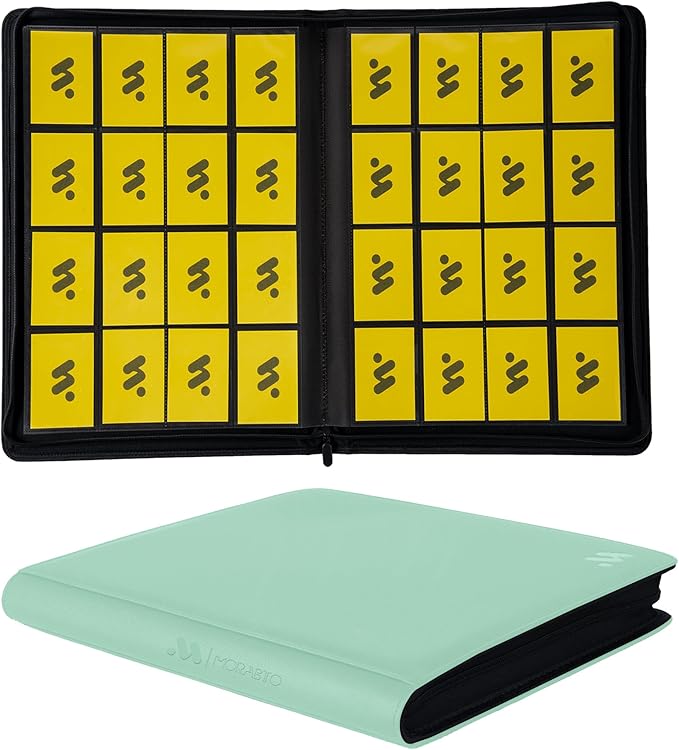 Card Binder 16 Pocket,Trading Card Binder Holds up to 1408 Cards with 44 Sleeves,Zipper Card Holder Album Compatible with TCG Card/Game Cards/Sports Card-Light green