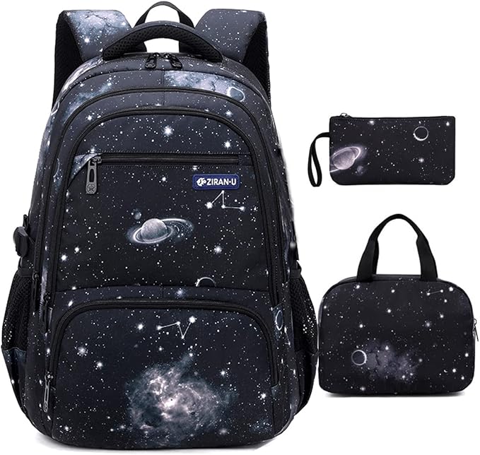 MITOWERMI Boys Backpacks for Primary Junior School Kids Backpack with Lunch Box Galaxy Space Bookbags for Boys Girls