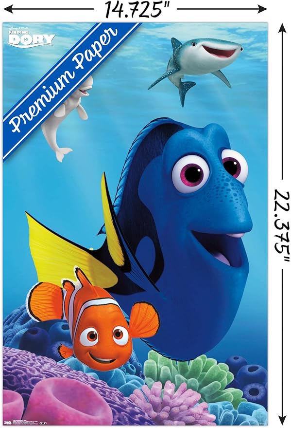 Trends International Disney Pixar Finding Dory - Dory Wall Poster, 14.725" x 22.375", Premium Poster & Mount Bundle