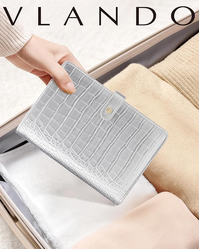 Vlando Travel Jewelry Case,Jewelry Organizers and Storage Jewelry Book Ring Binder with Clear Zipper Velvet Jewelry Pouches Bags for Rings,Necklace,Earrings-Silver