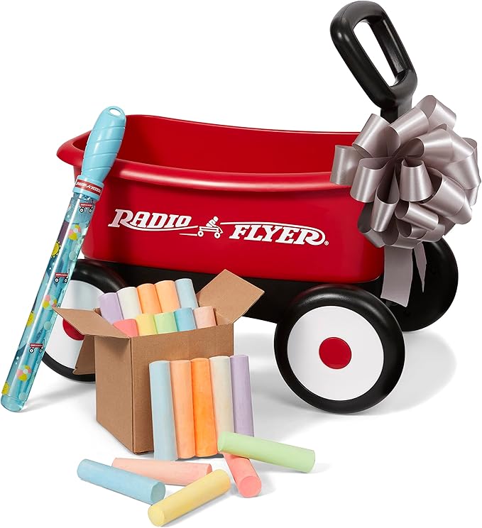 Radio Flyer My 1st Wagon 2-in-1 Walker & Pull Wagon with Bubbles and Chalk for Toddlers Ages 1-4, Red Amazon Exclusive