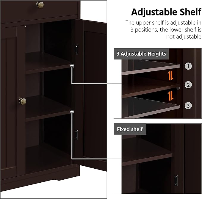 Yaheetech Bathroom Floor Cabinet, Large Storage Space Wooden Organizer with 1 Big Drawer, 3 Small Drawers & 2 Doors, Free-Standing Cupboard for Kitchen/Living Room/Bathroom Use, Espresso