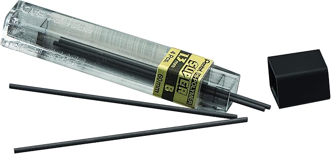 Pentel Super Hi-Polymer Lead Refill (1.3mm) B, 8Pcs/Tube, 2Pk,Red White (Pack of 2)