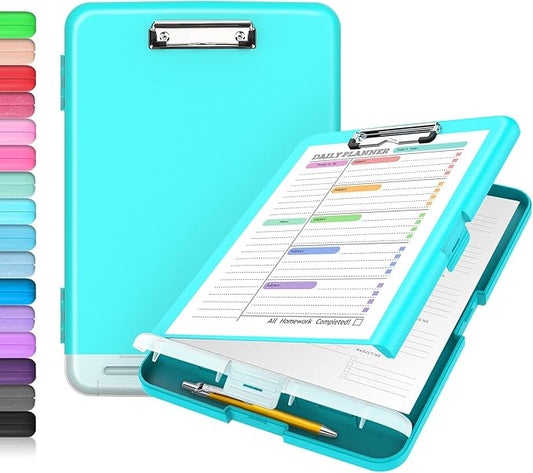 Sooez Clipboard with Storage, Clip Board 8.5 x 11 with Pen Holder, Plastic Organization Case Box for Letter Legal A4 Size Paper, Low Profile Clip, Nurses Teachers Must Haves, School & Office Supplies