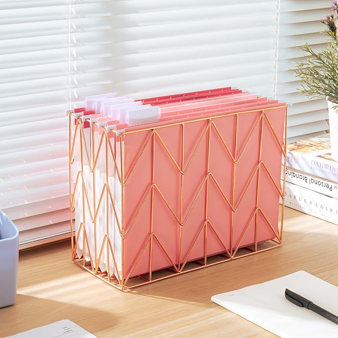 Y YOMA Letter Size - 24 Pack Extra Capacity Hanging File Folders Accordion Decorative Reinforced File Folder Cute Colored Expandable Folder for Office Home with 1/5-Cut Adjustable Tabs, Cute Pink
