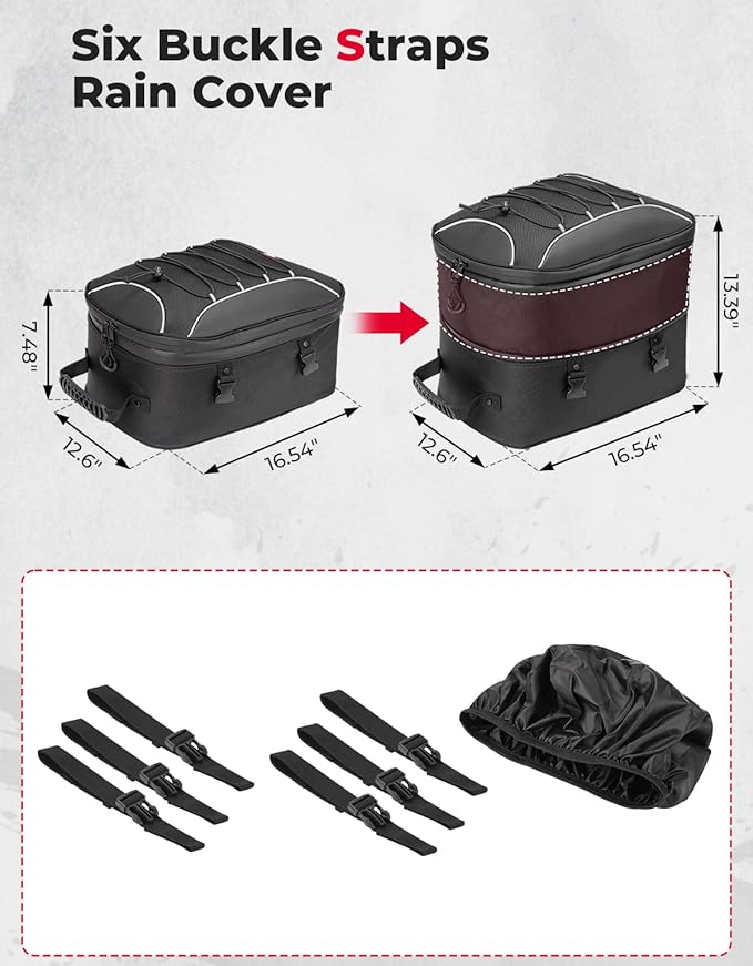 KEMIMOTO Motorcycle Tail Bag, Dual Use Motorcycle Rear Seat Bag with Waterproof Rain Cover, 25L-45L Expandable Motorbike Helmet Bag Luggage Storage Backpack