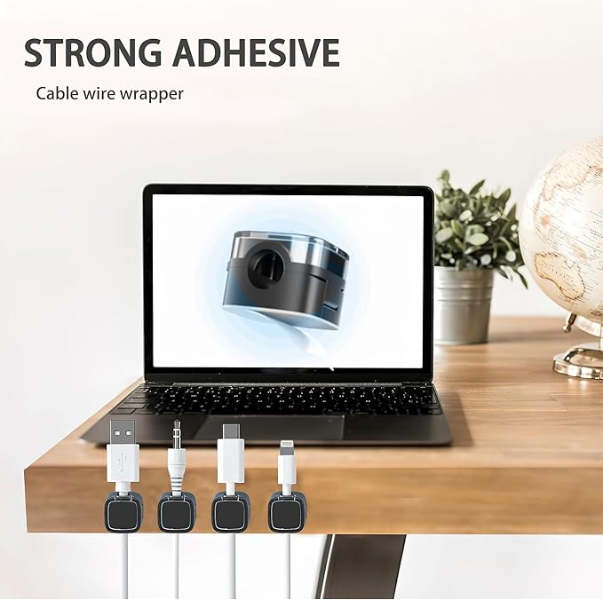 6 Pack Magnetic Cord Organizer & Cable Clips - Adjustable Under Desk Cable Management, Adhesive Wire Holder for Home, Office, Phone, Car, Wall, and Nightstand (White)