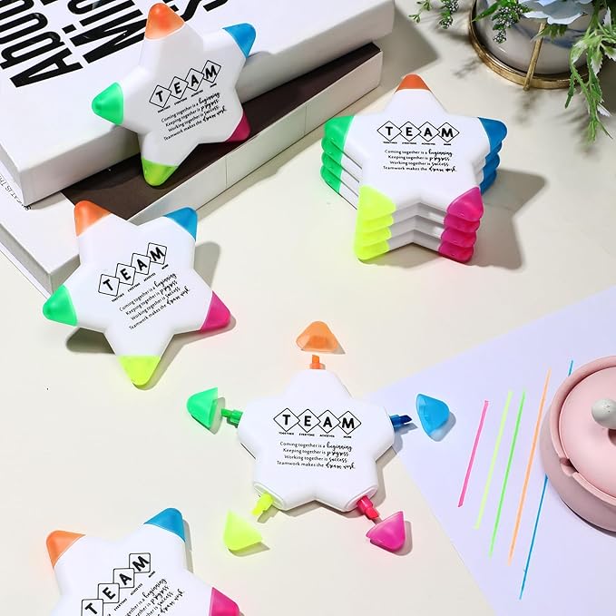 30 Pcs Star Highlighters Team Gifts Inspirational Marker Pens Motivational Fluorescent Thank You Gifts Valentines Employee Appreciation Bulk for Coworkers Office Staff