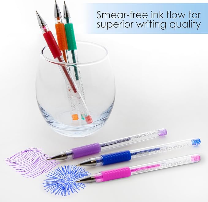 BAZIC Products Essence Scented Glitter Color Gel Pen, Comfort Grip Acid Free Smooth Writing for Drawing Coloring Greeting Card Art Gift (6/Pack), 1-Pack