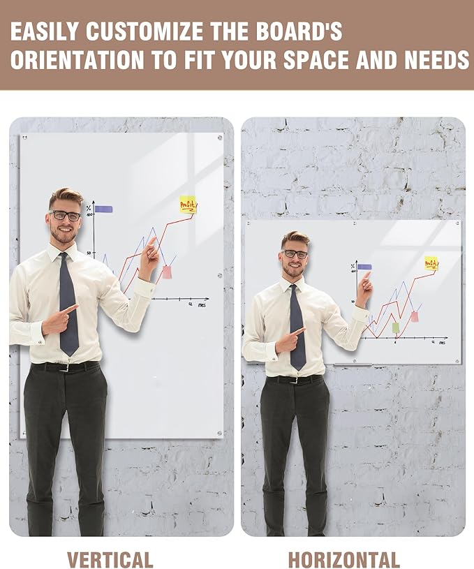 Mifuro Magnetic Glass Whiteboard，72"x48" Wall Mounted Frameless Dry Erase Board for Office, Home & School Ultra White