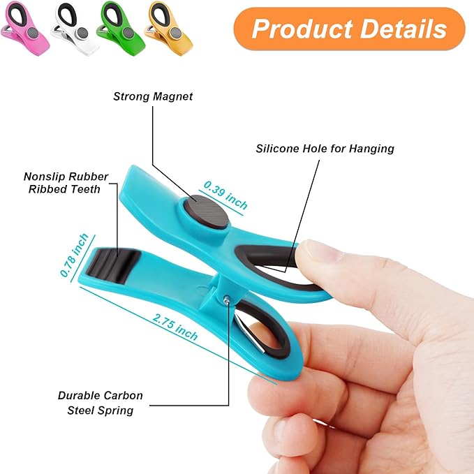 30 Pack Chip Clips Bag Clips, Binder Clips, Multipurpose Magnetic Plastic Food Clip, Multicolor Refrigerator Magnet Clip, Office Paper Clamps
