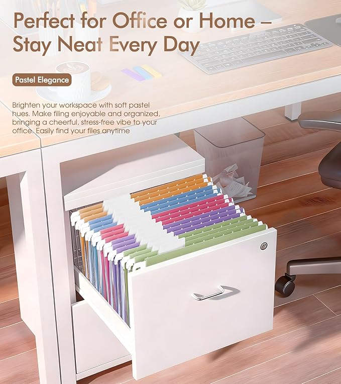 Plastic Hanging File Folders Letter Size, Colored Hanging File Folders with Tabs, Durable Waterproof Plastic Hanging Folders for Filing Cabinets, Office, School & Home Organization (15, Pastel)