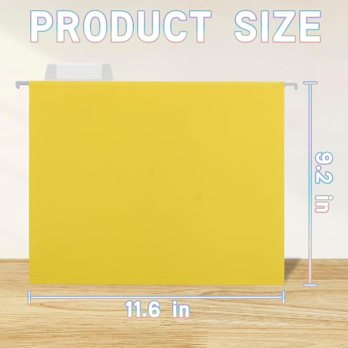 50 Packs Hanging File Folders Yellow,Letter Size 8.5x11, Hanging File Folders with 1/5-cut Tabs,File Folders for Filing Cabinet,Ideal Office, School Classroom Supplies