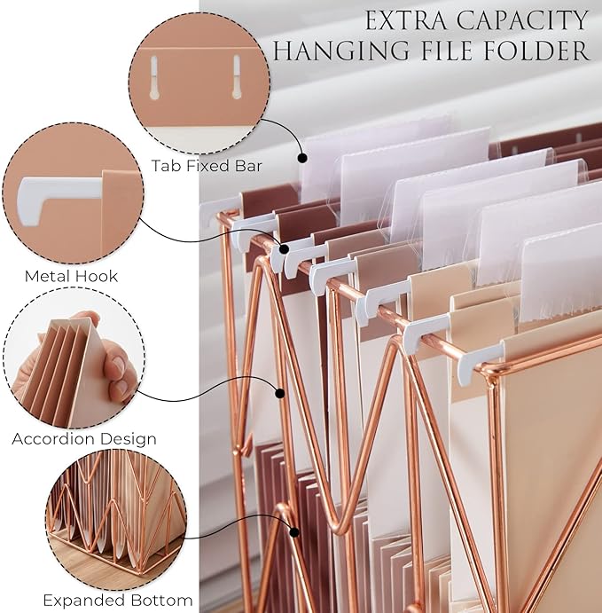 Y YOMA Letter Size - 24 Pack Extra Capacity Hanging File Folders Accordion Decorative File Folder Cute Colored Hanging Folder Organizer for Office Home with 1/5-Cut Adjustable Tabs, Mocha Color