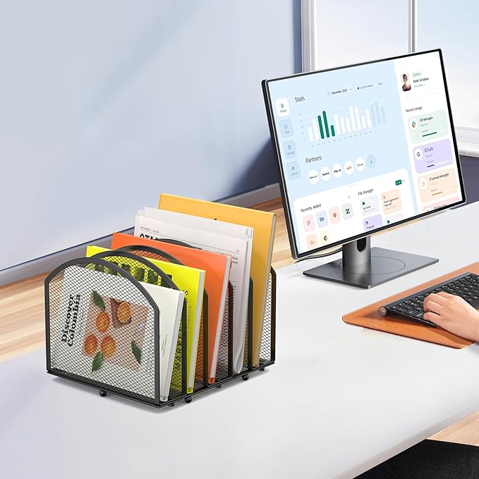 5-Section Desk File Organizer, Vertical Desktop File Holder Mail Sorter File Folder Holder Organization for Office School & Classroom (Black - 1Pack)