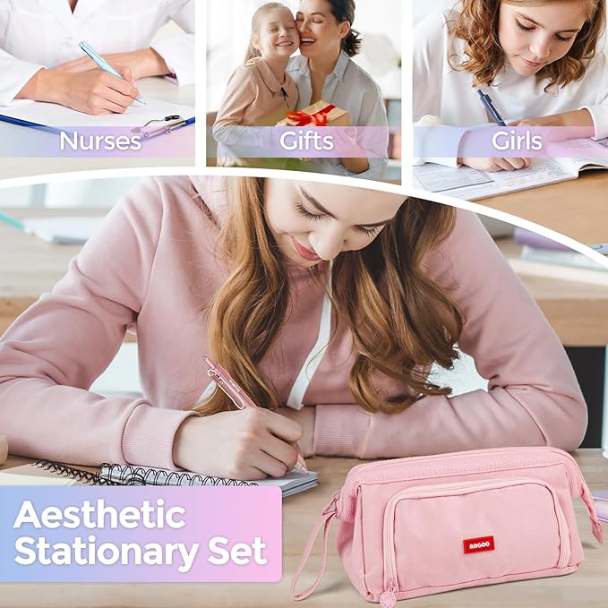 Nicpro 55PCS Aesthetic School Supplies with Cute Pencil Case, 12 Pastel Highlighters, 11 Gel Pens Color & Black Ink, 6 Mechanical Pencils for Girls Stationary College Student Essentials Preppy Stuff