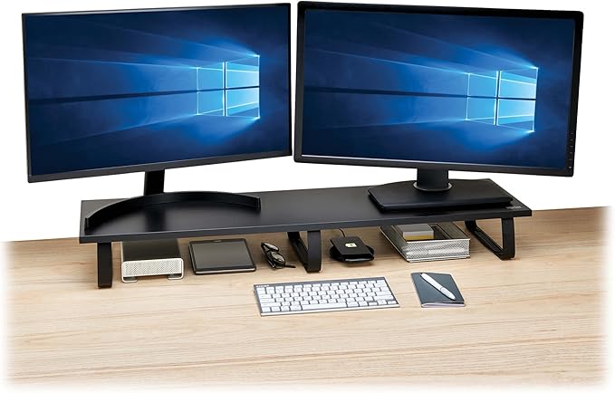 TRIPP LITE Dual-Monitor Riser Stand for Desk, Black Wood & Steel Desktop Organizer for 2 Screens - Computer, Laptop, PC, Printer, & TV Shelf Stand - 39 x 10 inch Platform, 5-Year Warranty (MR4010)