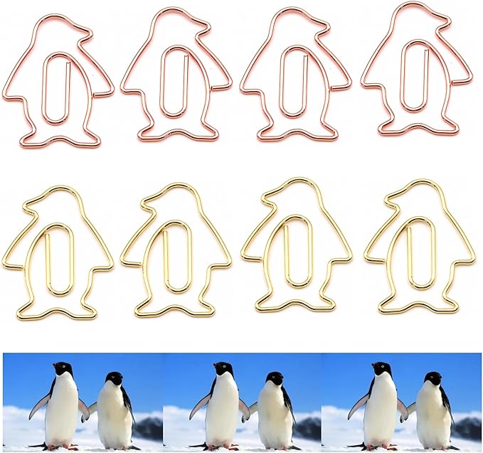 40 Pcs Metal Penguin-Shaped Paper Clips Set - Cute Paperclips for Fun Office Supplies and Party Decor (Gold, Rose Gold)