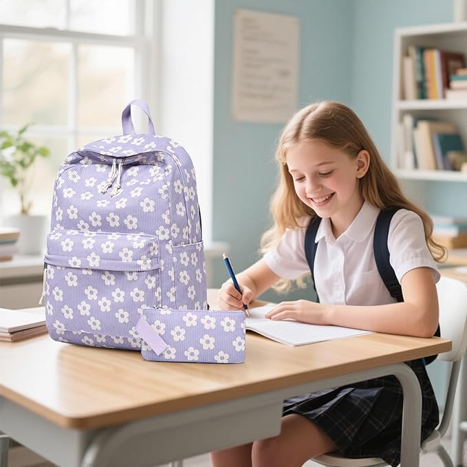 Bluboon School Backpack Set Girls Womens Laptop Bookbag Casual Daypack Fits 15 inch Laptop with Lunch Tote Bag and Pencil Bag
