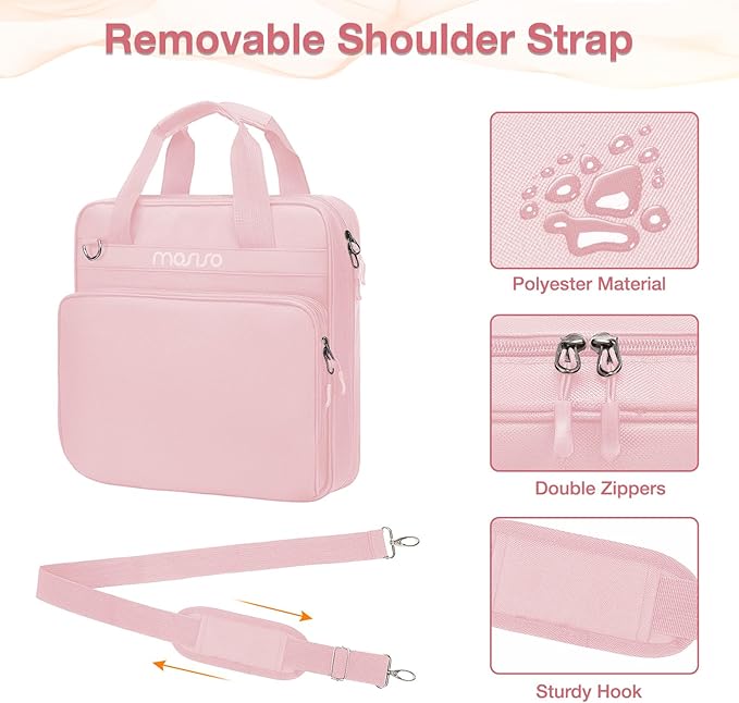MOSISO 3 Ring Zipper Binder, 2 inch O-Ring Binder Organizer 500 Sheets Capacity Multiple Pockets Bag for Office with Handle & Shoulder Strap Compatible with 13 inch Laptop/Tablet, Pink