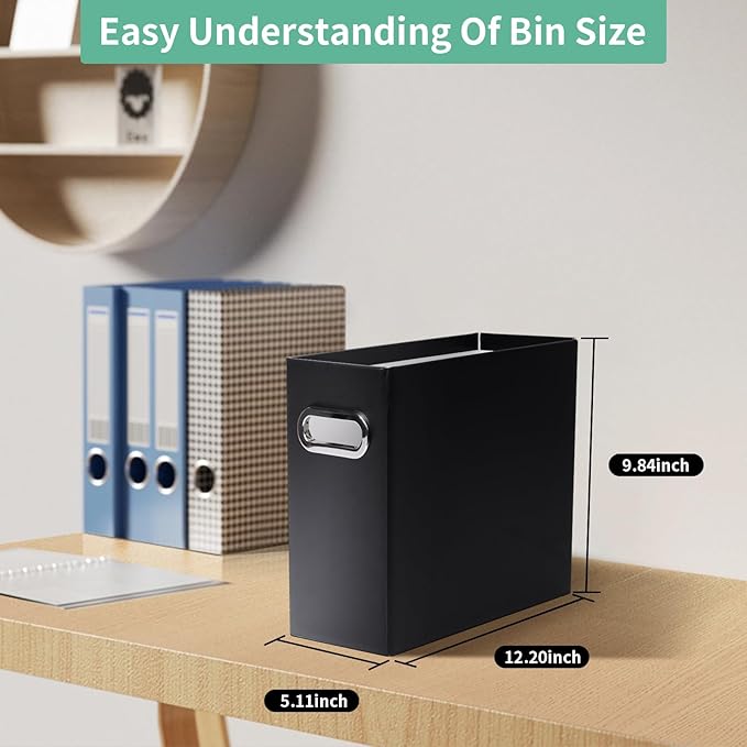 Collapsible File Organizer Box with Handle,12.20x5.11x9.84Inches, Filing Organizer for Home or Office, Small Portable File Box(2 Packs, Black)