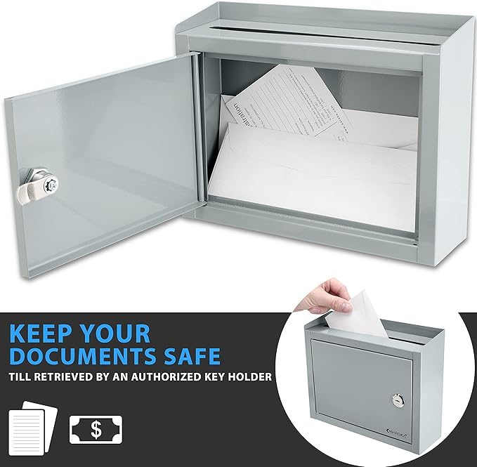Barska Wall Mount Multi-Purpose Locking Mail Suggestion Drop Box with Key Lock for Home Office Classroom