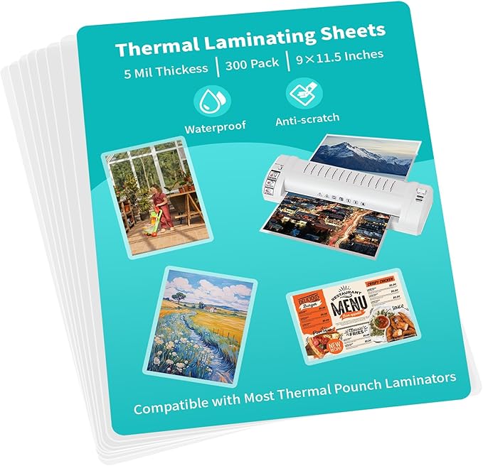 5 Mil Thermal Laminating Sheets 300 Pack, Clear 9" x 11.5" Laminating Pouches Rounded Corner, Holds 8.5 x 11 Inch Sheet, Letter Size Lamination Paper for Laminators