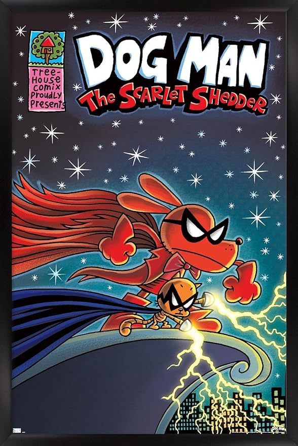 Dog Man - The Scarlet Shedder Wall Poster, 22.4L" x 14.7W", Black Framed Version