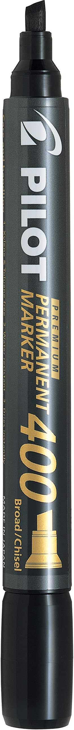PILOT Premium 400 Permanent Markers, Broad Point Chisel Tip, Black Ink, Box of 12 (SA4-BLK)