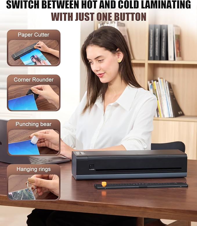 A3 Laminator Machine,13 Inch 9-in-1 Laminating Machine with Laminating Sheets,Thermal Laminator Hot & Cold with Fast Warm Technology for Home,Office or School Supplies(Black)