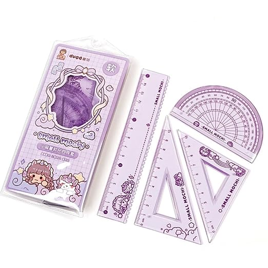 4 Pieces Flexible Ruler Set 15cm/6inch Straight Ruler Triangle Rulers Shatterproof Rulers Straight Edge Soft Bendable Ruler Protractor Math Geometry Tool School Office Supplies (Purple)