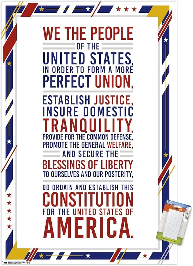 Trends International The United States Of America - Constitution Preamble Wall Poster, 22.375" x 34", Poster & Mount Bundle