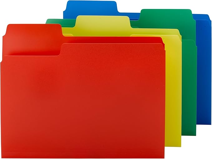 Smead Poly File Folders, SuperTab, 1/3-Cut Tabs, File Folders Letter Size, Assorted Primary Colors, Office Supplies, School Supplies, 24 Count (10516)