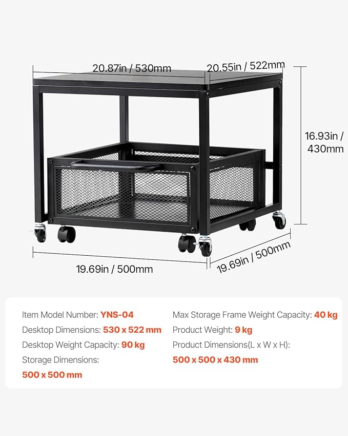 VEVOR Mini Fridge Stand with Storage, 198 lbs Mini Fridge Table with Movable Storage Cart & Swivel Wheels, Beverage Refrigerator Stand for Coffee Bar, Mini Fridge Organizer for Office Home Dorm, Black