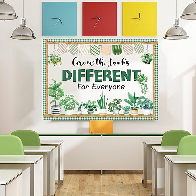 Spring Greenery Bulletin Board Decorations Set with Borders Motivational Plants Classroom Decor for Teachers Positivity Cutouts for Class School Classroom Bulletin Board Decoration